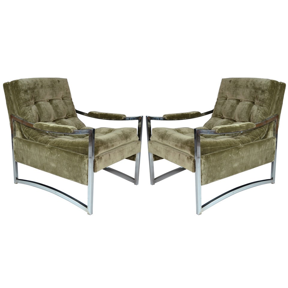 Pair of Mohair Lounge Chairs after Milo Baughman