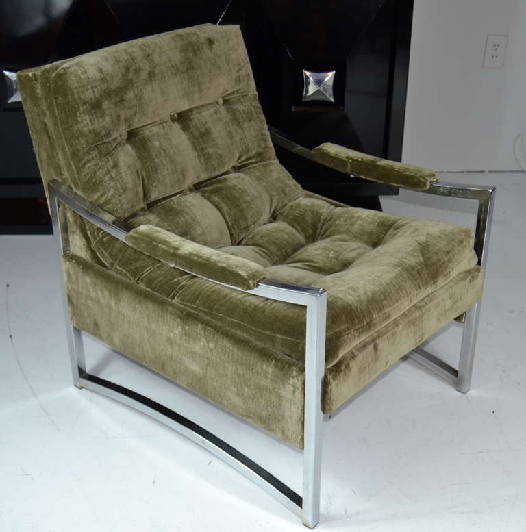 20th Century Pair of Mohair Lounge Chairs after Milo Baughman