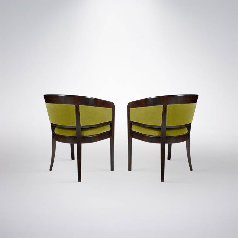 American Pair of Chartreuse Mohair Armchairs by Edward Wormley