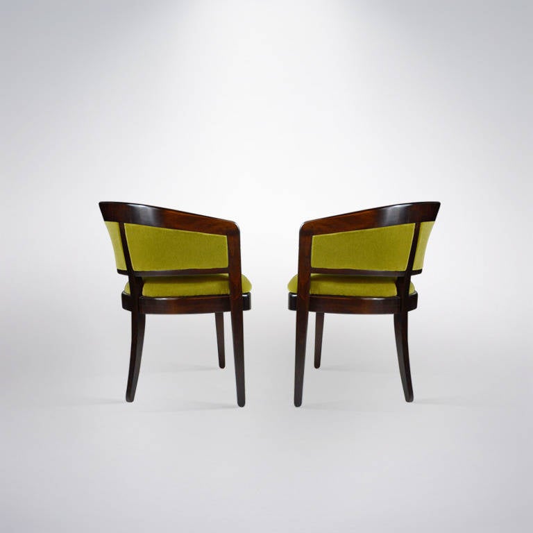 Pair of Chartreuse Mohair Armchairs by Edward Wormley In Excellent Condition In Westport, CT