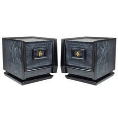 Pair of "W" Cerused Nightstands after James Mont