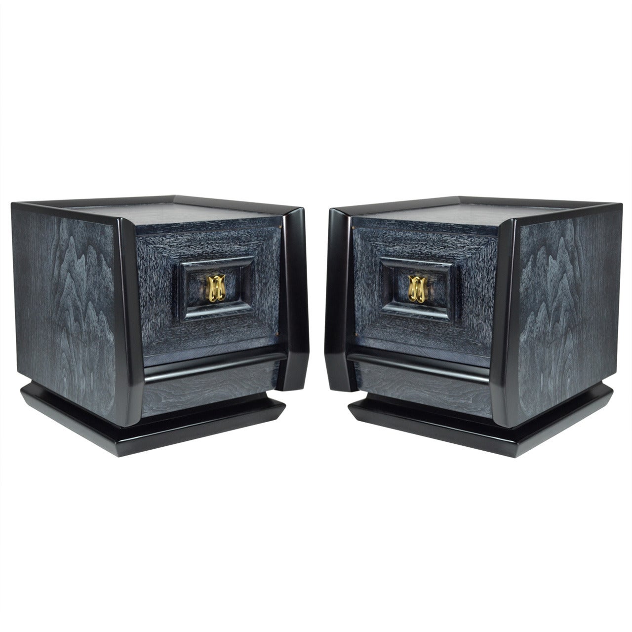 Pair of "W" Cerused Nightstands after James Mont
