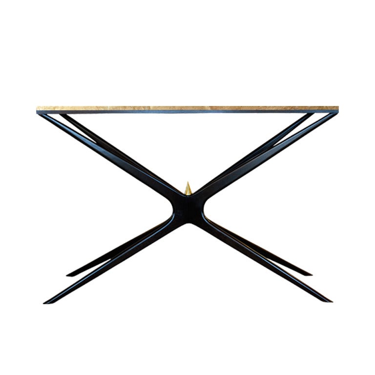 Brass Gazelle Collection Marble-Top Ebonized Console Table