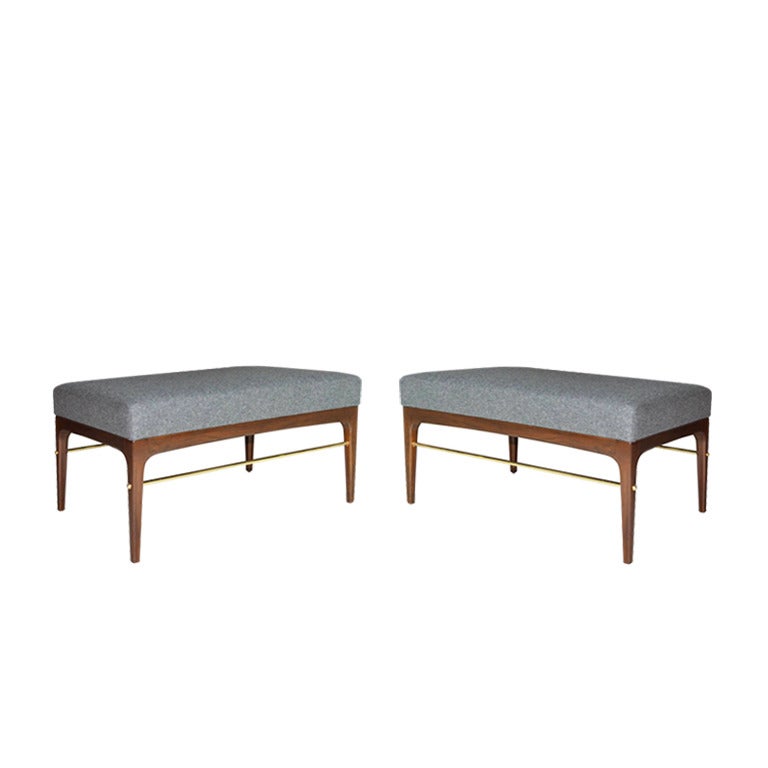 Pair of Brass-Rodded Benches in the Manner of Edward Wormley, 1950s 1
