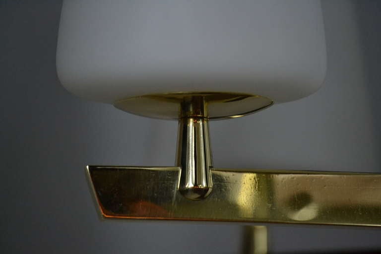 Italian Brass and Frosted Glass Chandelier In Excellent Condition In Westport, CT