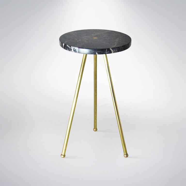 Tripod Brass and Marble Occasional Table, Italy 1960s