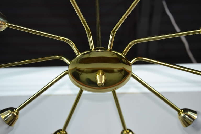 Brass and Frosted Glass Italian Chandelier 3