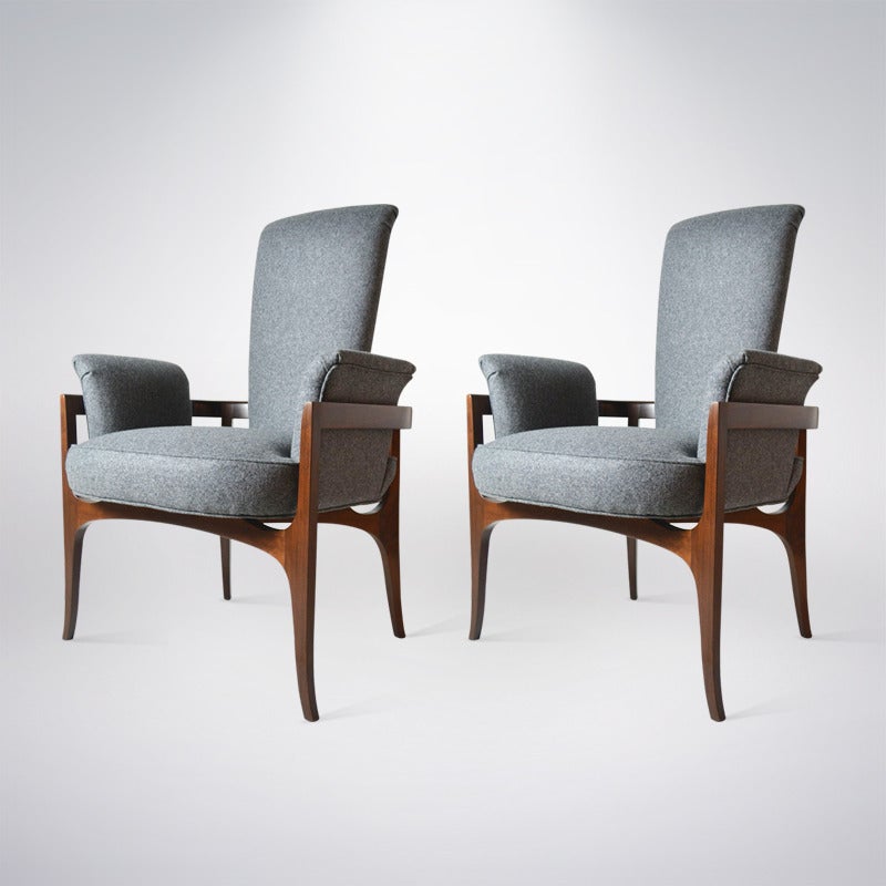 Mid-Century Modern Pair of Sculptural Armchairs by James Mont