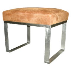 Embossed Leather MCM Stainless Steel Footstool/Ottoman