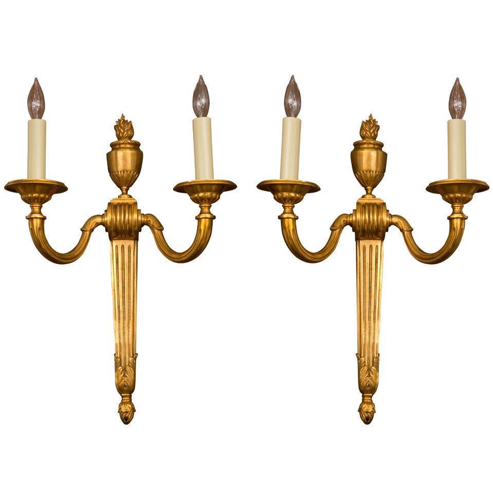 Classical French Neoclassical  Style Gilt Bronze Sconce Pair