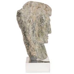 "Faces" 1960s Sculpture in Veined Alabaster
