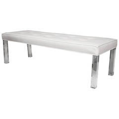 Mid-Century Lucite Tufted White Vinyl Bench 9