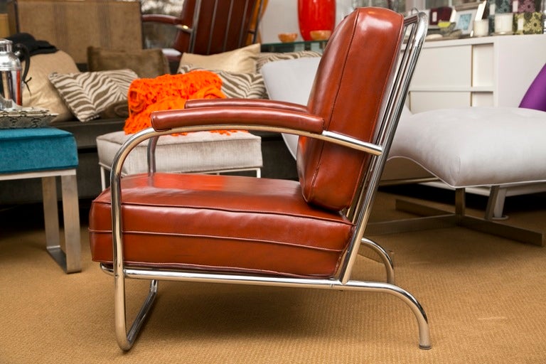 Mint 1940's Chrome Club Chair Pair In Excellent Condition In Wilton, CT