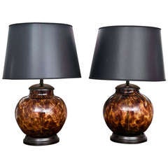 Vintage Pair Of Tortoise Glass Lamps