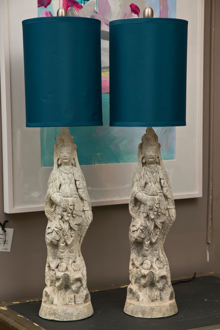 Mint Pair Kuan Yin Table Lamps