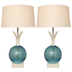 Rare Malibu  Modern Pomegranate Lamp Pair