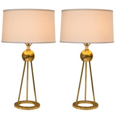 Vintage Brass Tripod Lamp Pair