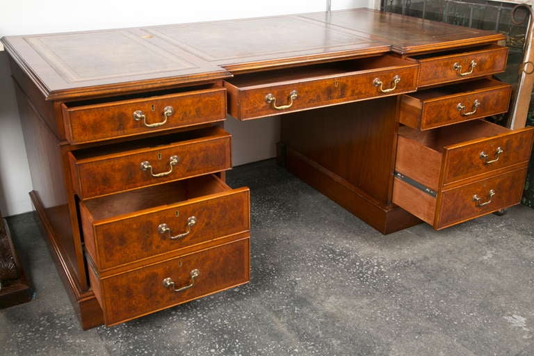 Mid-20th Century Neoclassical Style Burl Yew Wood Desk