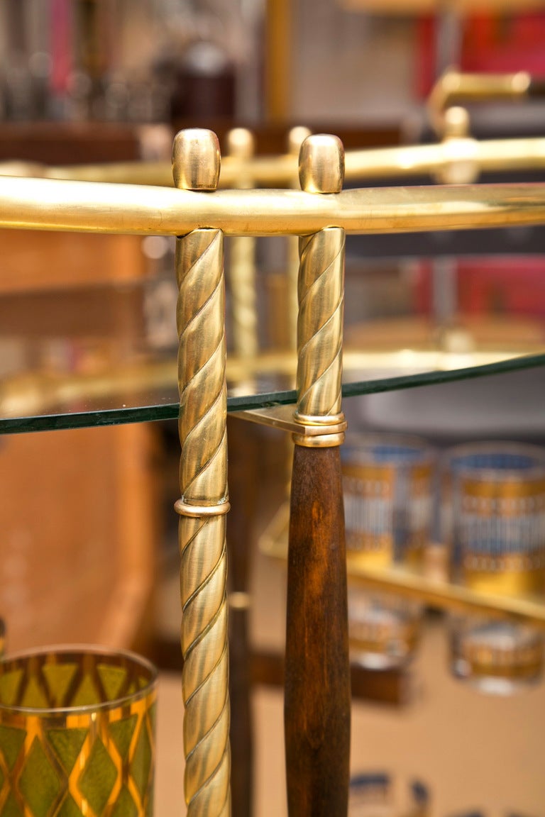 Mid-Century Modern Mid-Century Oval Brass and Wood Bar Cart