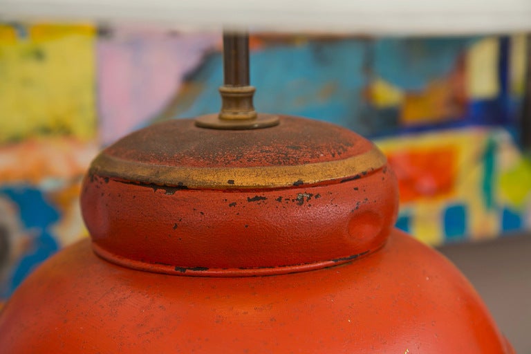 Mid-20th Century Pair 19th Century Asian Tea Tin Lamps