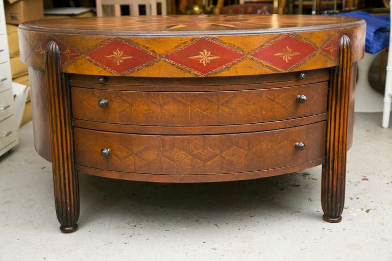 British Colonial Style Leather Compass Table
