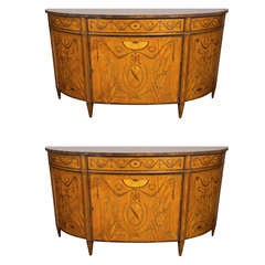 Magnificent Pair of Antique Neoclassical Style Demi-Lune Cabinets