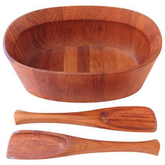 Staved Teak Wood Bowl and Servers by Jens Quistgaard
