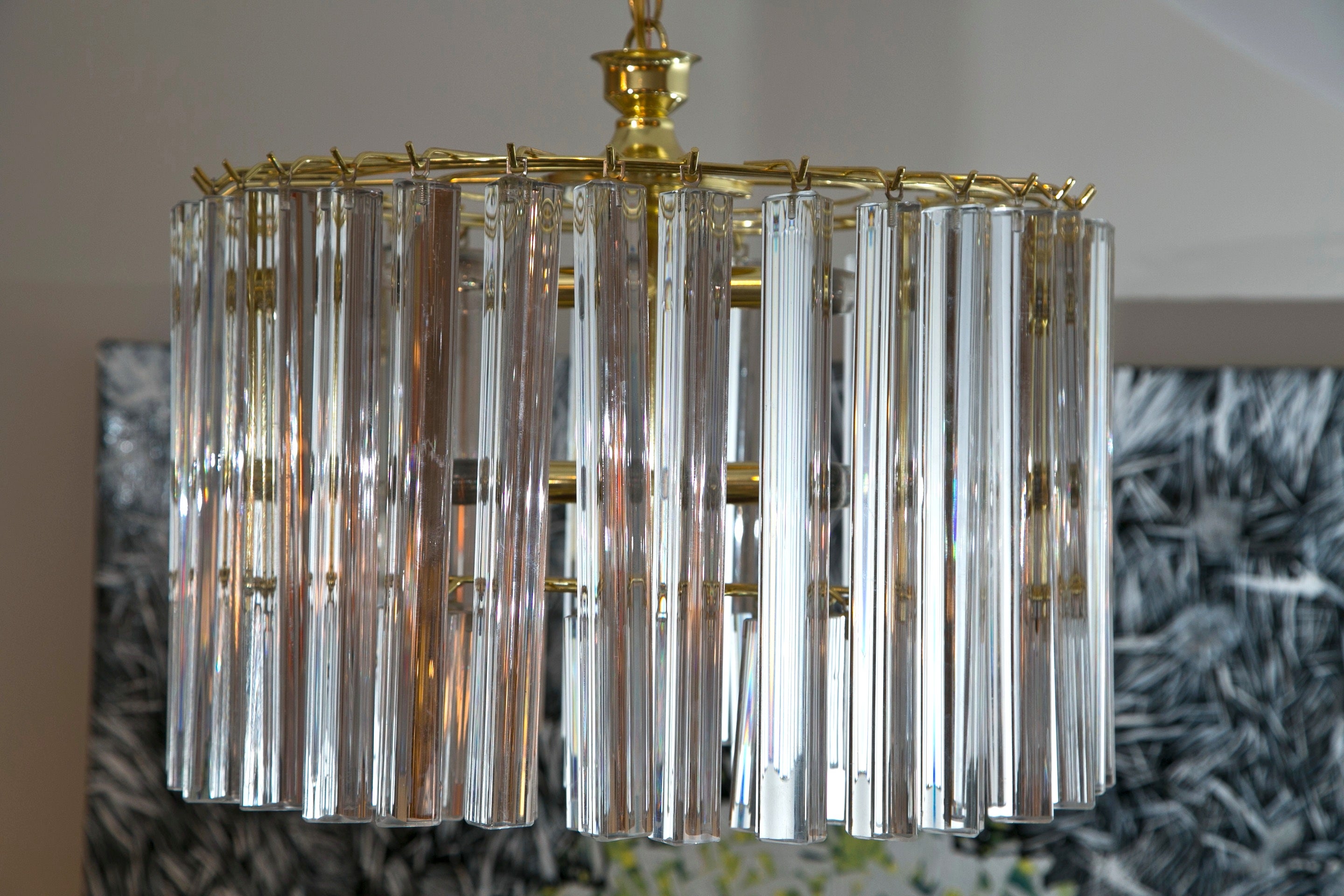 1970's Crystal and Lucite Drum Chandelier