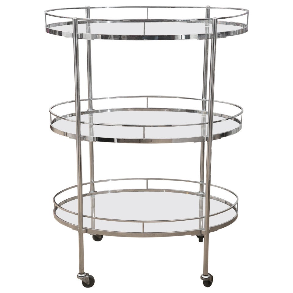 Mid-Century Tri-Level Chrome Bar Cart