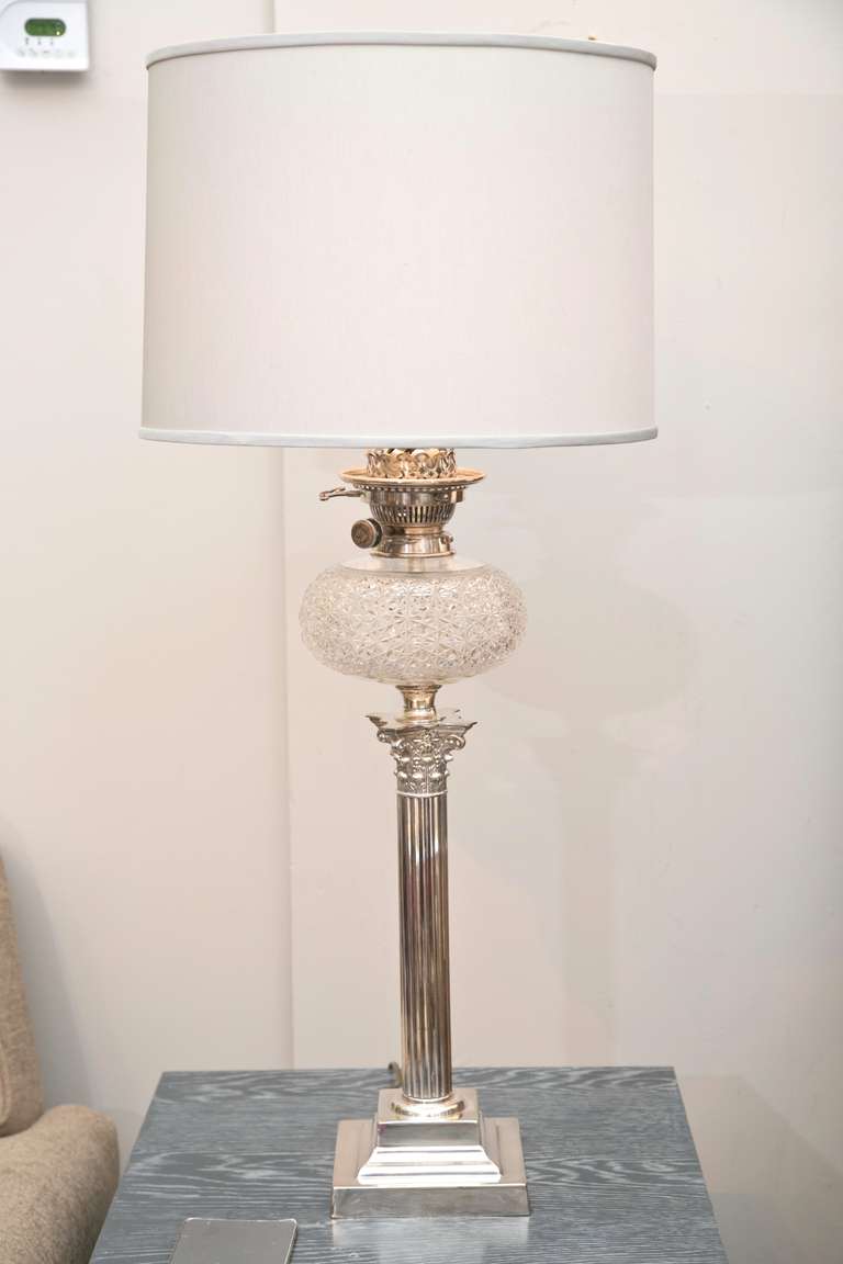 Pair of Antique English  Silver Corinthian Column Lamps