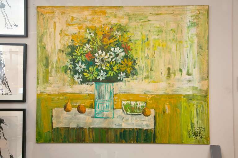 Classic mid-century modern 1960''s still life by Lee Reynolds. California. The artist is best known fir his bold, intuitive palette knife work. Excellent condition.