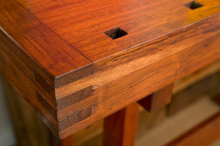 Industrial Rhodesian Teak Work Bench