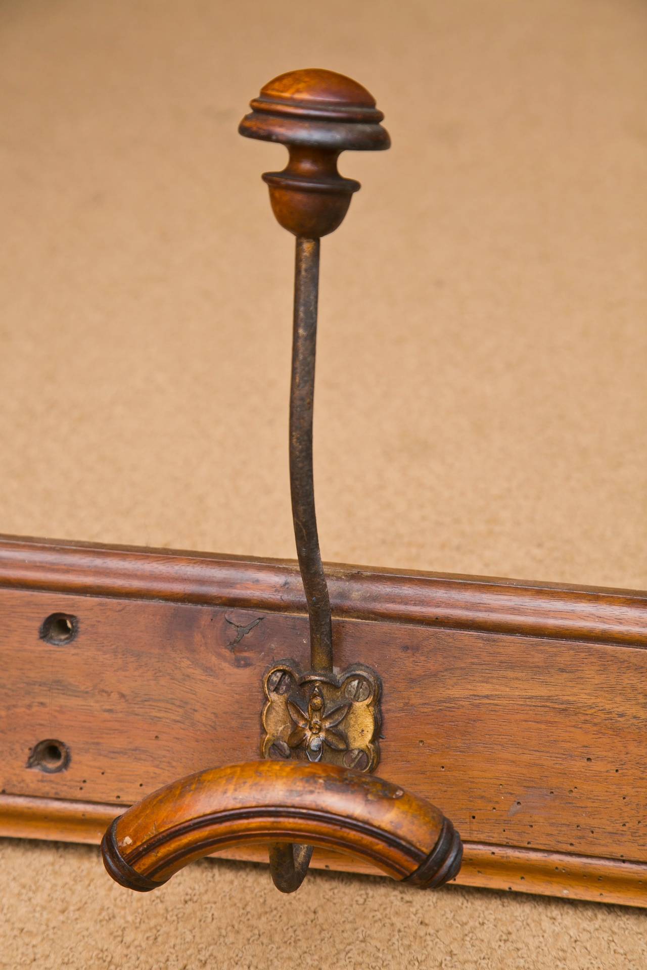 Antique French Chestnut Hat/Coat Rack In Excellent Condition In Wilton, CT