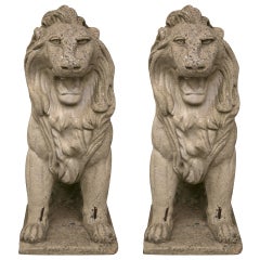 Vintage Pair of Cast Stone Garden Lions