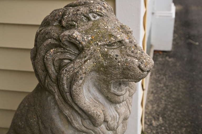 Mid-20th Century Vintage Pair of Cast Stone Garden Lions
