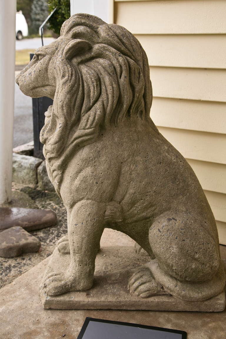 Vintage Pair of Cast Stone Garden Lions In Good Condition In Wilton, CT