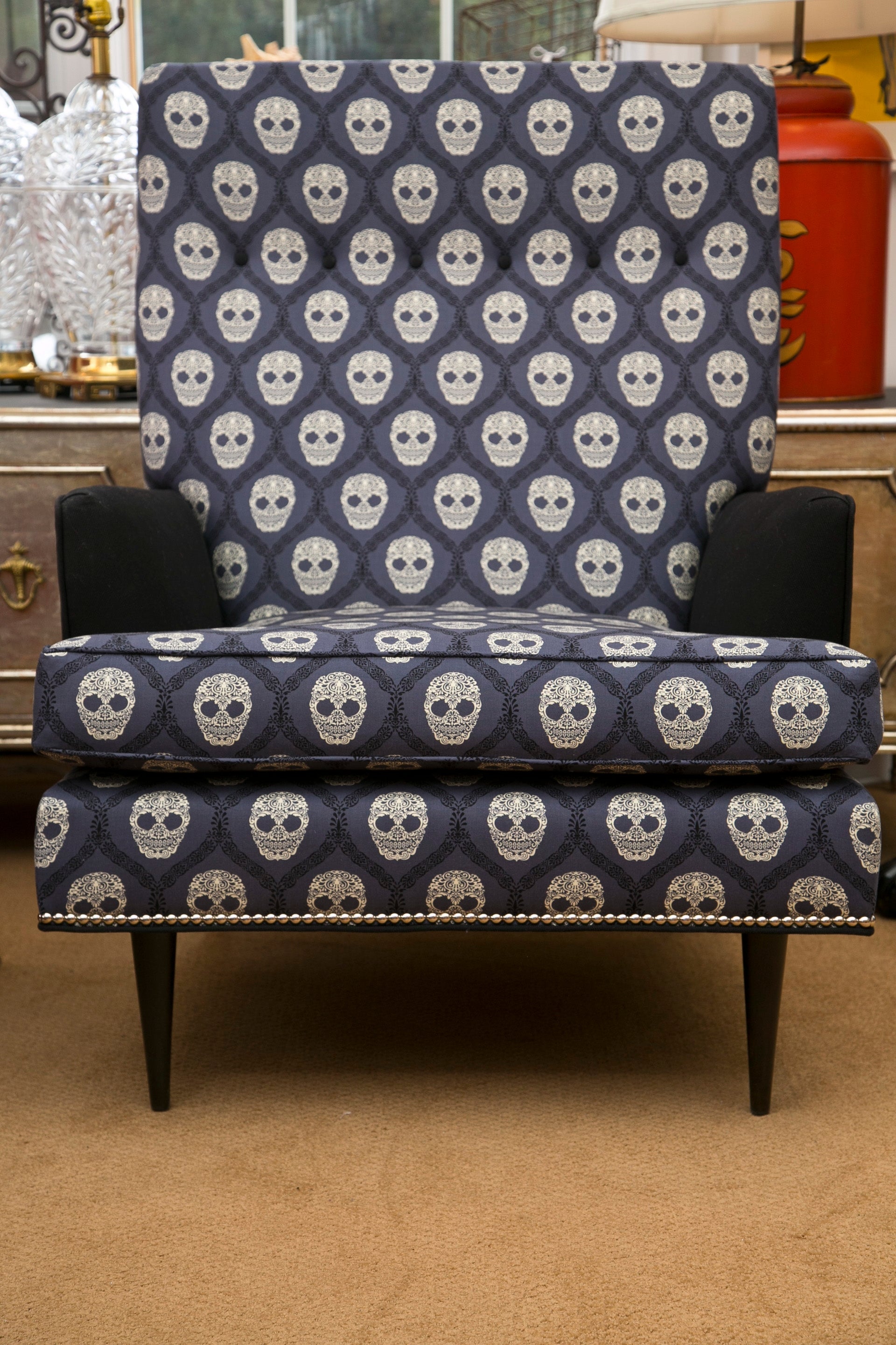 Mid-Century Skull Fabric Chair