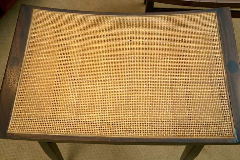 Mid-20th Century Pair of Walnut Cane Stools