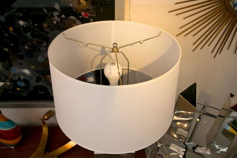 Late 20th Century Mid-Century Modern Silver Banded Table Lamp