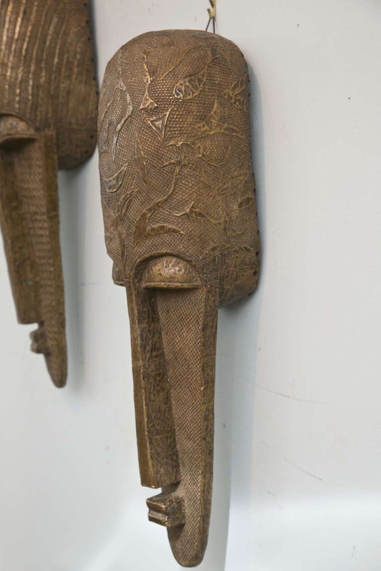 Mid-20th Century Traditional Brass Sheathed Masks