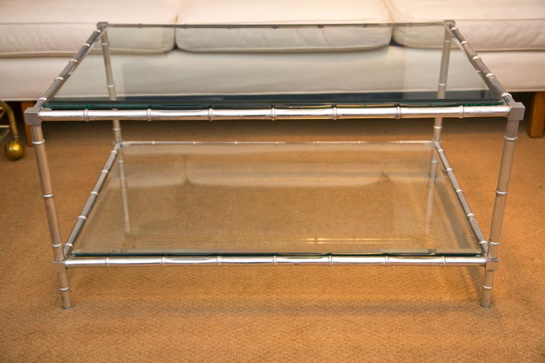 Mid-20th Century Neoclassical Style Faux- Bamboo Silver Leaf Coffee Table