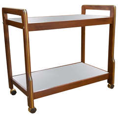 Mid-Century Wood/Brass Accent Bar Cart