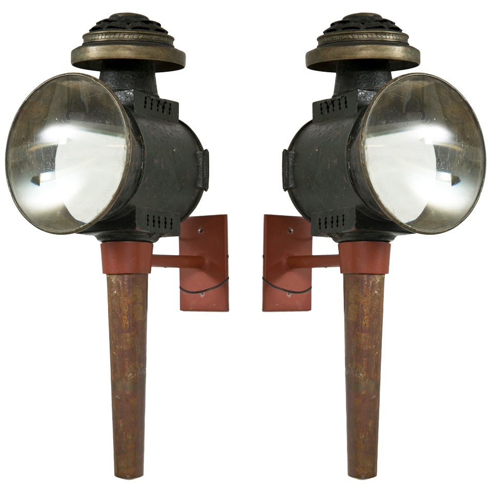 Vintage Carriage Lamps 19th Century Pair