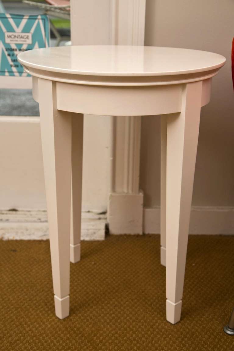  Vintage round-top go anywhere occasional table custom lacquered in white.