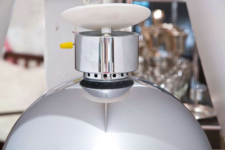 Mid-Century Modern Pair of Vintage Lightolier Chrome Half-Dome Pendants