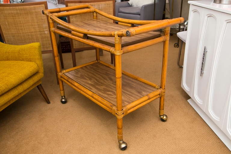 Mid-Century Rattan Bar Cart In Excellent Condition In Wilton, CT