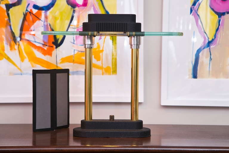 Iconic Memphis inspired Desk/Table halogen lamp designed by Robert Sonneman. All original with dimmer switch on base.