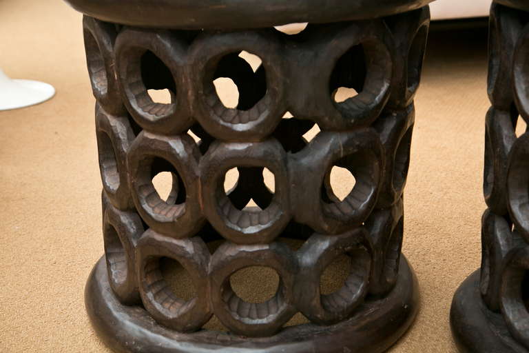 Cameroon Carved Wood Stool/Table Pair In Excellent Condition In Wilton, CT