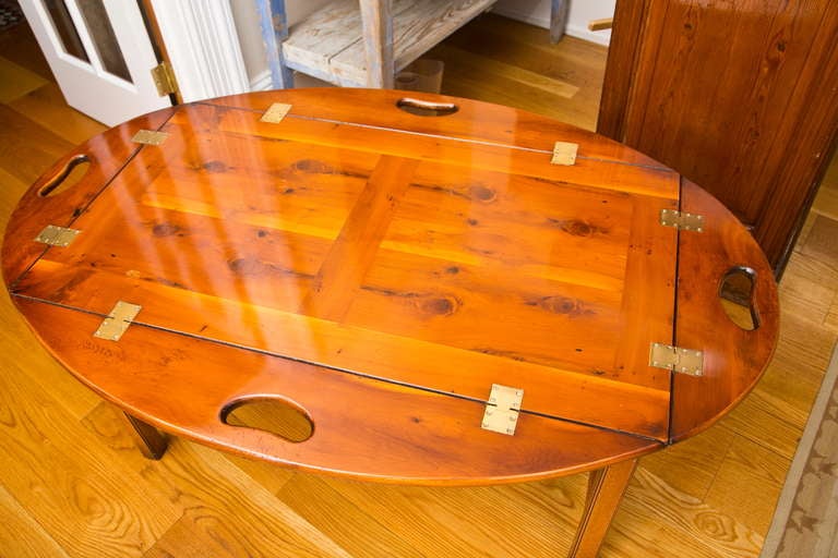 19th Century Antique British Yew Wood Butler's Tray Table