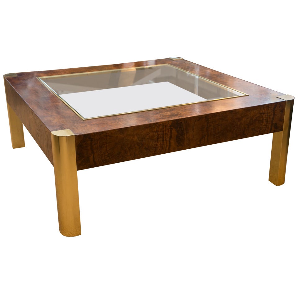 Milo Baughman Style Burl Coffee Table